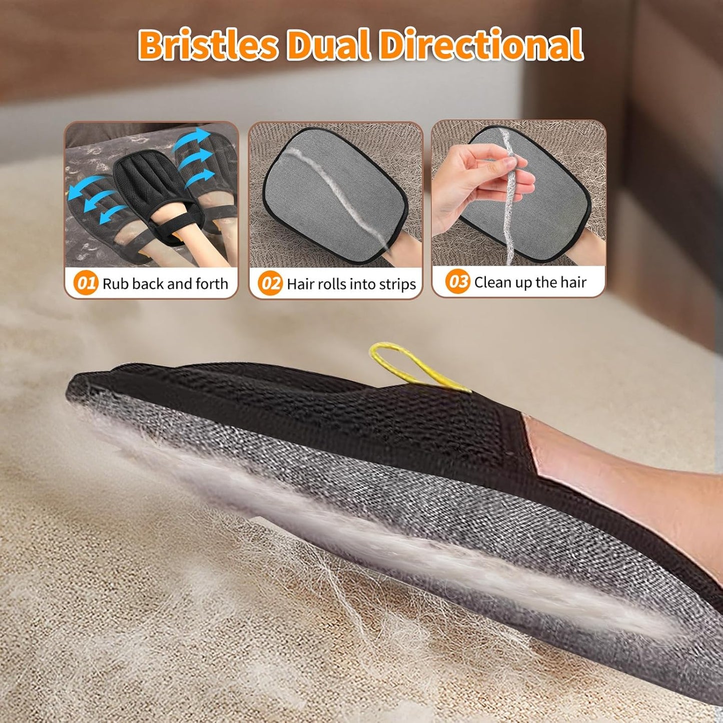 Pet Hair Removal Glove with Dual-Sided Electrostatic Bristles – For Furniture, Carpet & Clothes