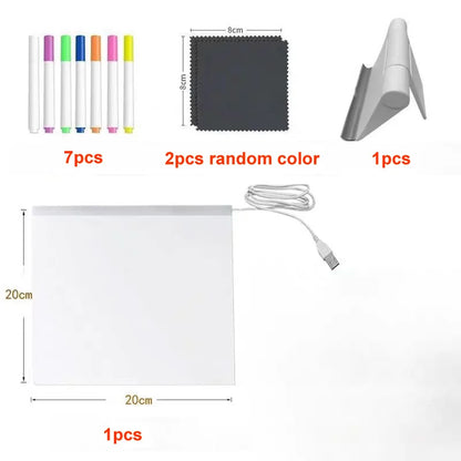 Light Up Acrylic Message Board Rewritable DIY Children's Glowing Drawing Board Message Lamp With 7 Colorful Pens
