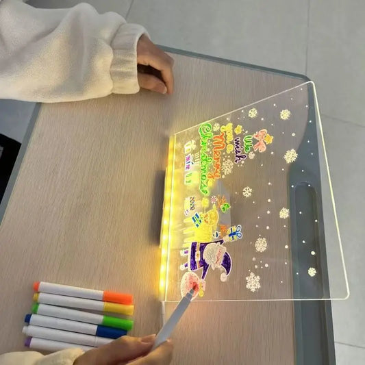 Light Up Acrylic Message Board Rewritable DIY Children's Glowing Drawing Board Message Lamp With 7 Colorful Pens