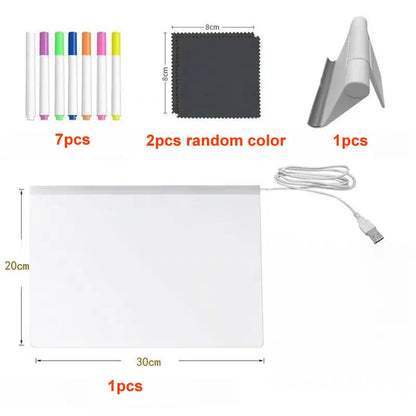 Light Up Acrylic Message Board Rewritable DIY Children's Glowing Drawing Board Message Lamp With 7 Colorful Pens